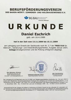 Zertifikate von S•D•E Daniel Eschrich in Gräfenroda - Sachverständiger für Gebäudeschadstoffe